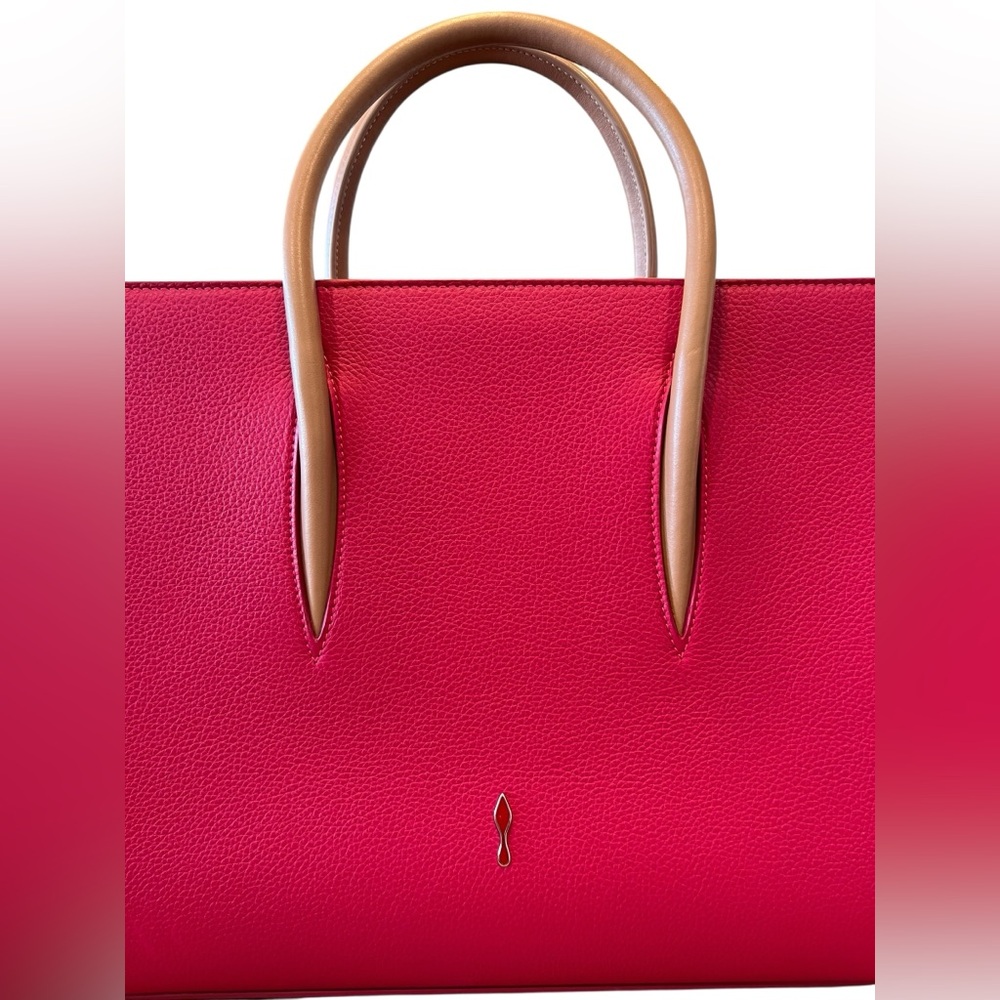 Christian Louboutin Paloma Pink Red Leather Satchel with Tan Handles - Picture 4 of 13